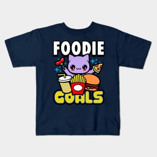 Foodie Goals Cute Junk Food Loving Cat Eating Meme Kids T-Shirt